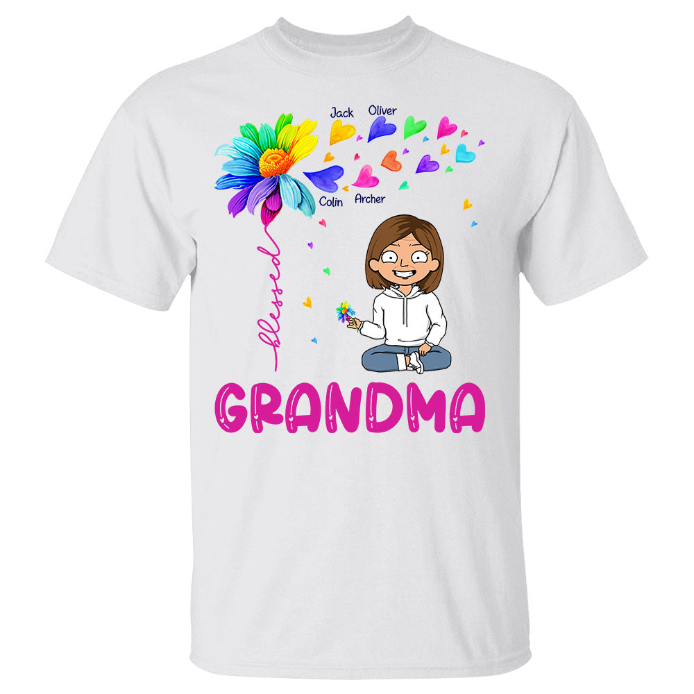 Personalized Blessed Grandma Colorful Sunflower With Heart Shirt For Grandma