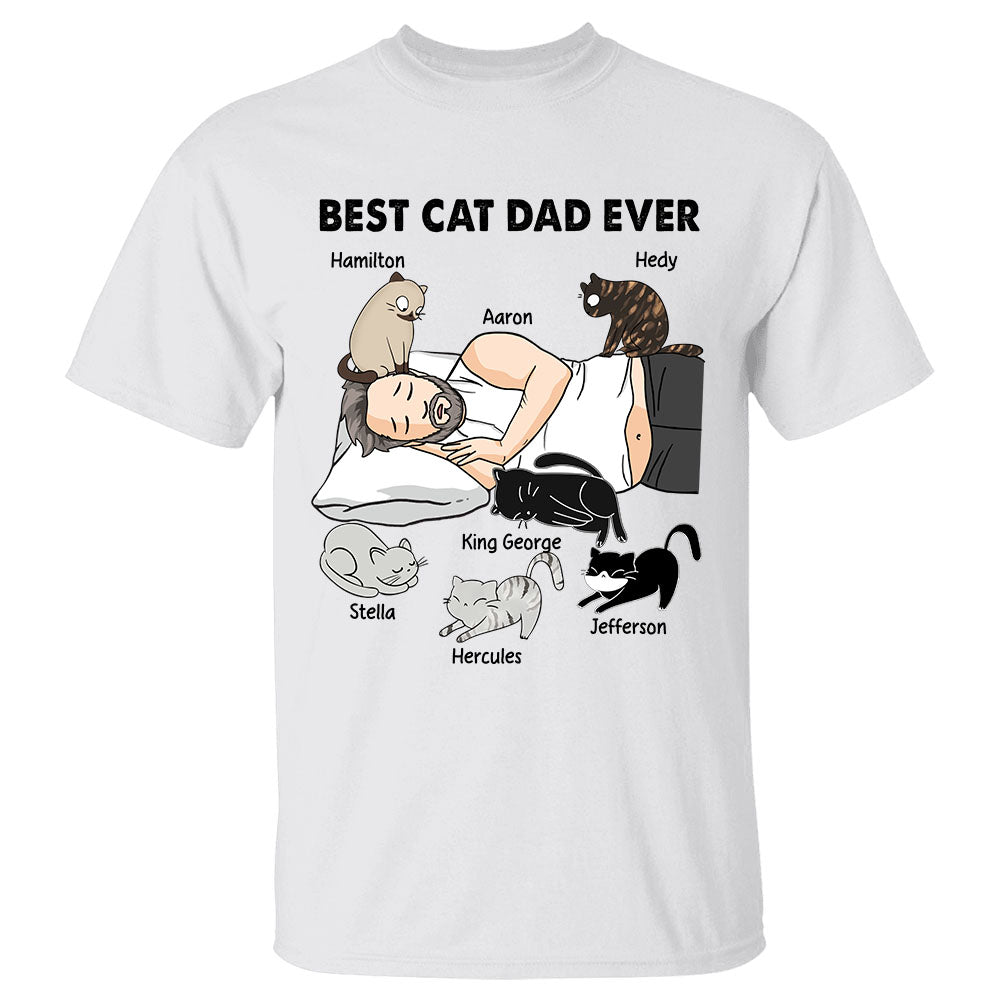 Best Cat Dad Ever Personalized Dad Bod Sleeping With Cats Shirt