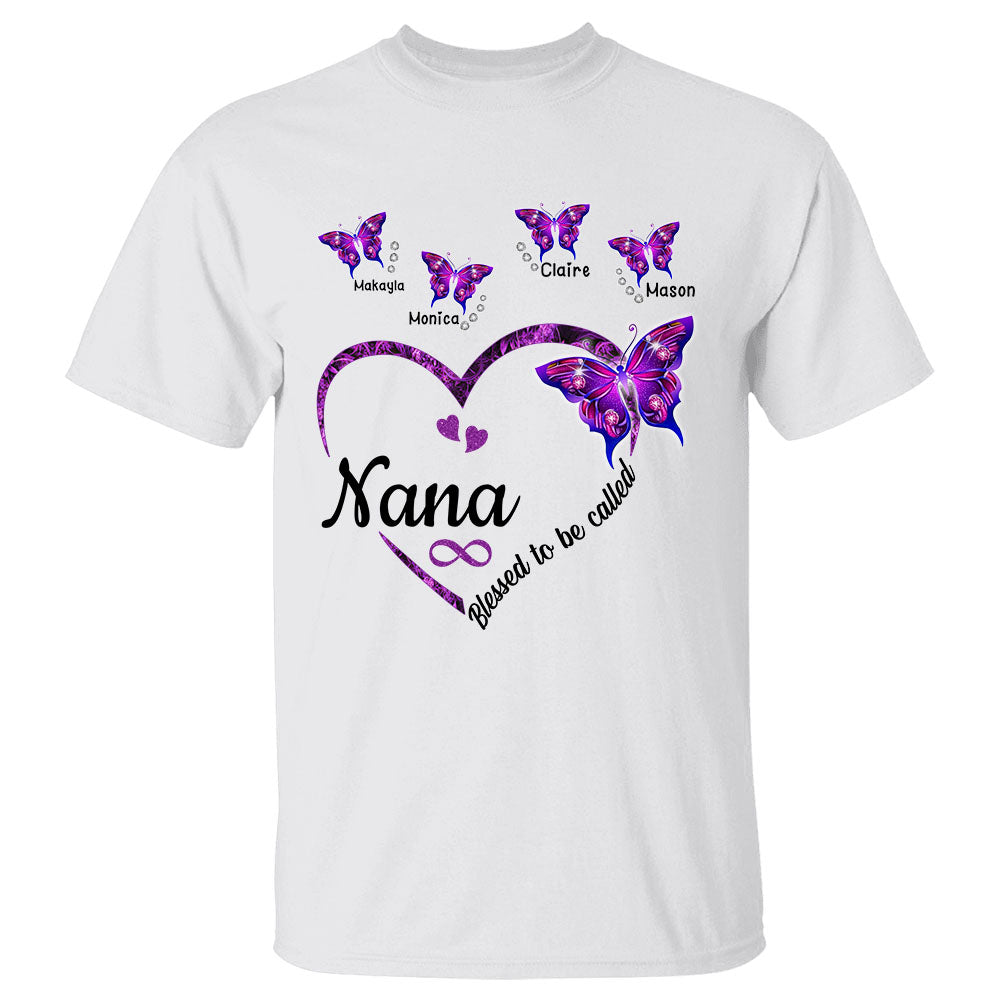 Blessed To Be Called Nana Heart Violet Butterflies Personalized Shirt For Grandma