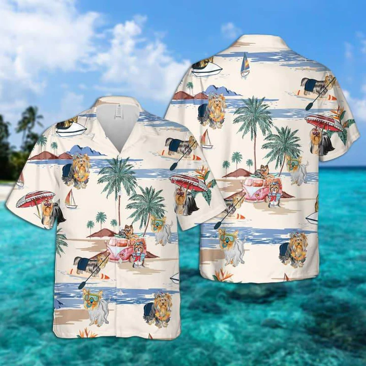 Chihuahua Longhair Summer Beach Hawaiian Shirt, Hawaiian Shirts for Men Short Sleeve Aloha Beach Shirt HO0970