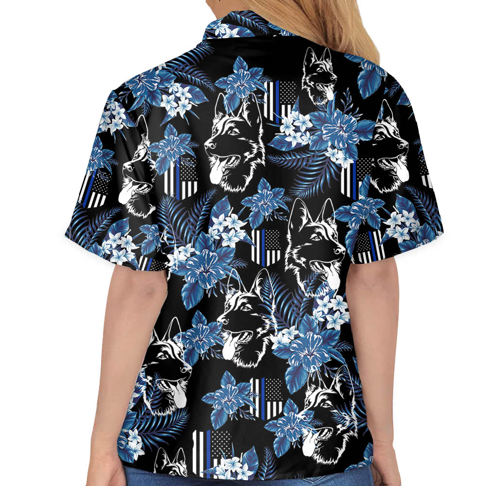 Thin Blue Line Hawaiian Shirt German Shepherd Police Seamless Pattern Hawaiian Shirt