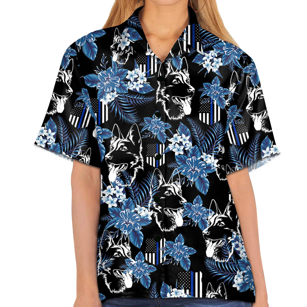Thin Blue Line Hawaiian Shirt German Shepherd Police Seamless Pattern Hawaiian Shirt