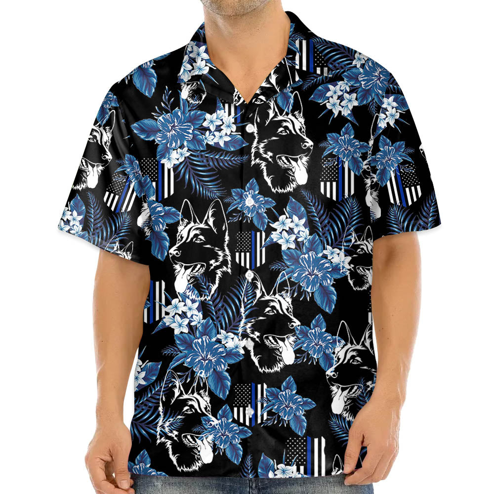 Thin Blue Line Hawaiian Shirt German Shepherd Police Seamless Pattern Hawaiian Shirt
