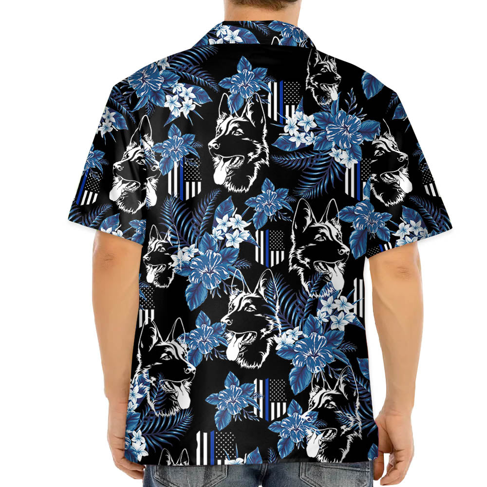 Thin Blue Line Hawaiian Shirt German Shepherd Police Seamless Pattern Hawaiian Shirt