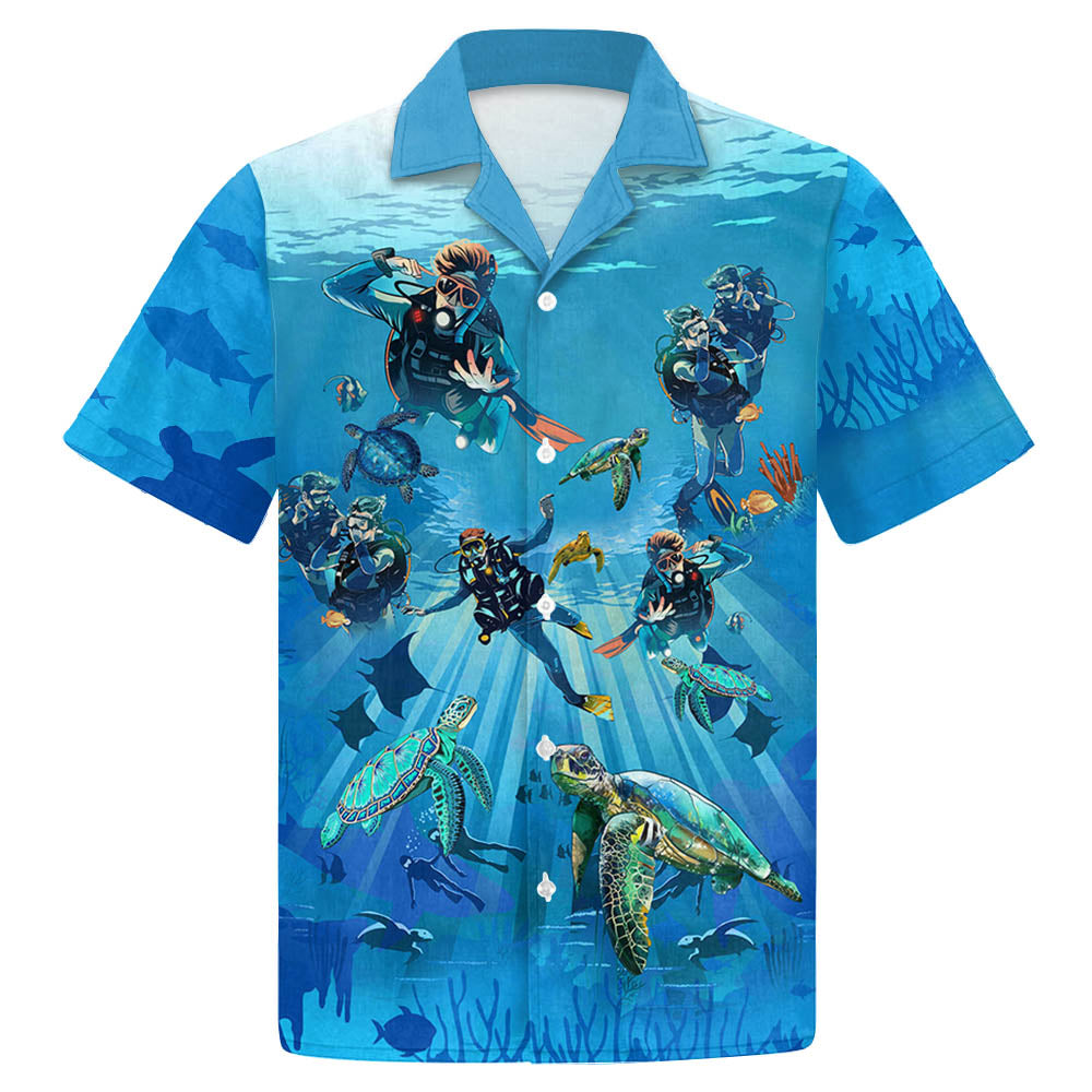 Scuba Diving Ocean Turtle Tropical Hawaiian Shirt