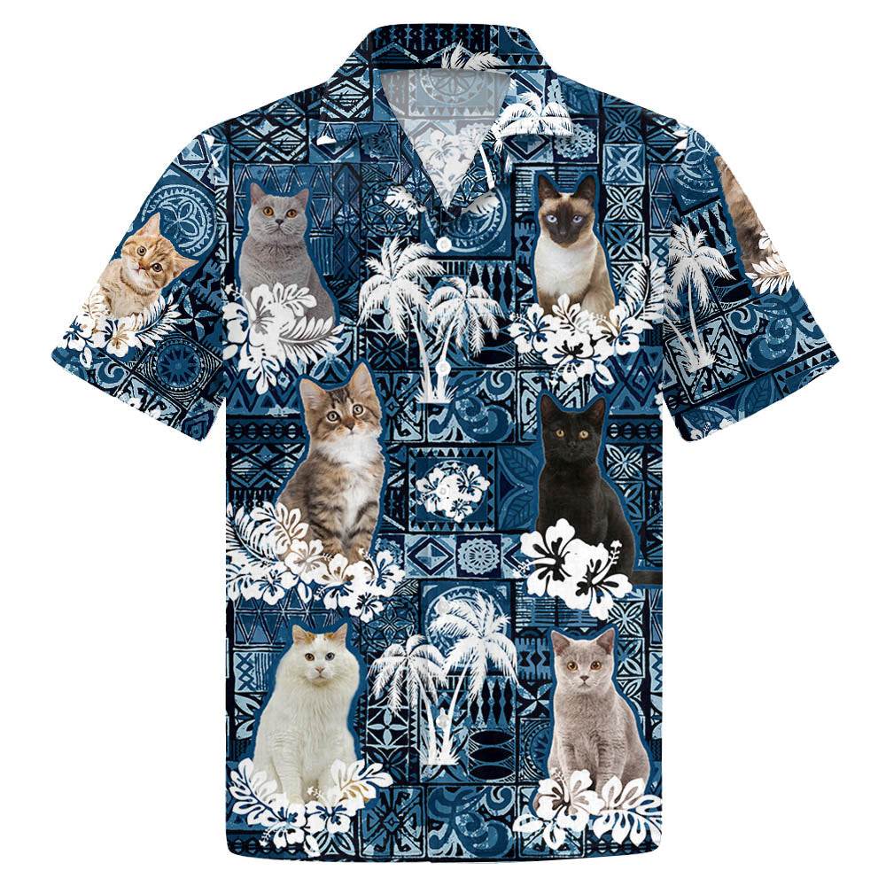 Cat Hawaiian Shirt Style Blue Gift For Cat Mom, Cat Dad