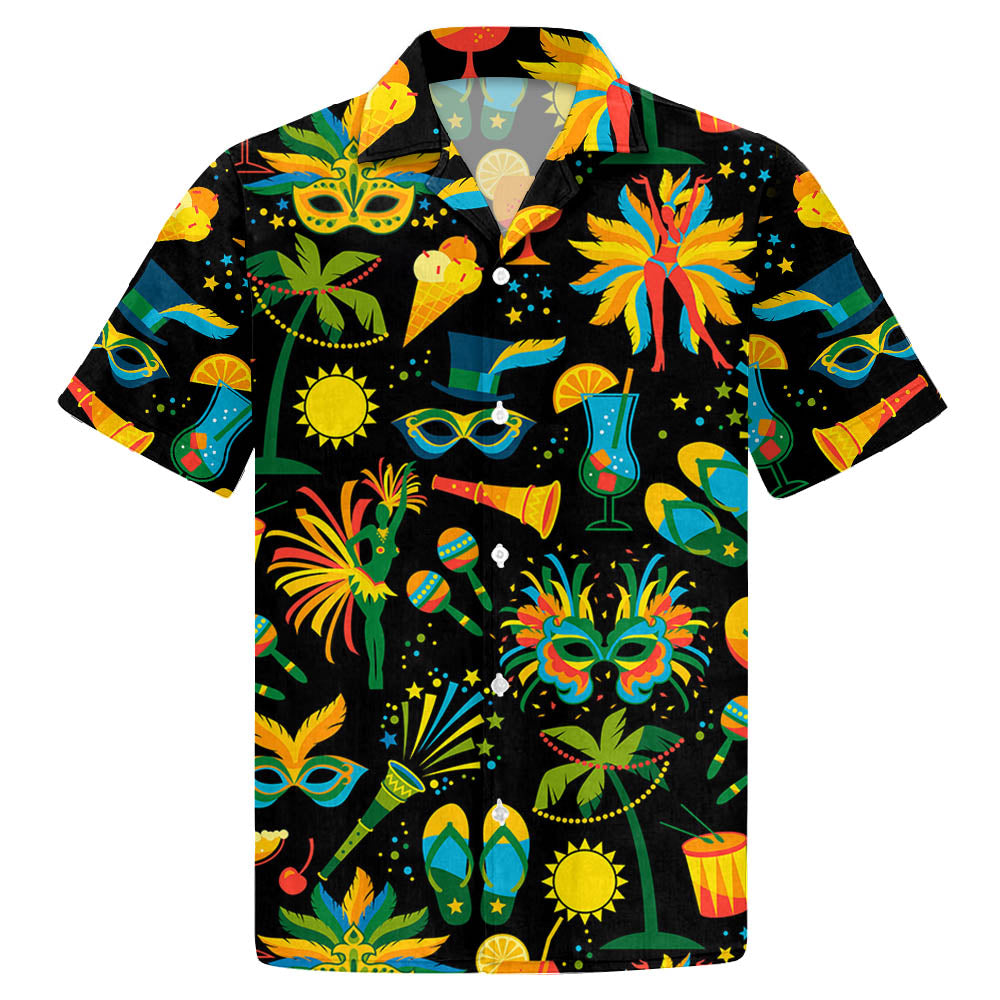 Men's Vintage Shirts Mardi Gras Graphic Casual Breathable Short Sleeve Hawaiian Shirt