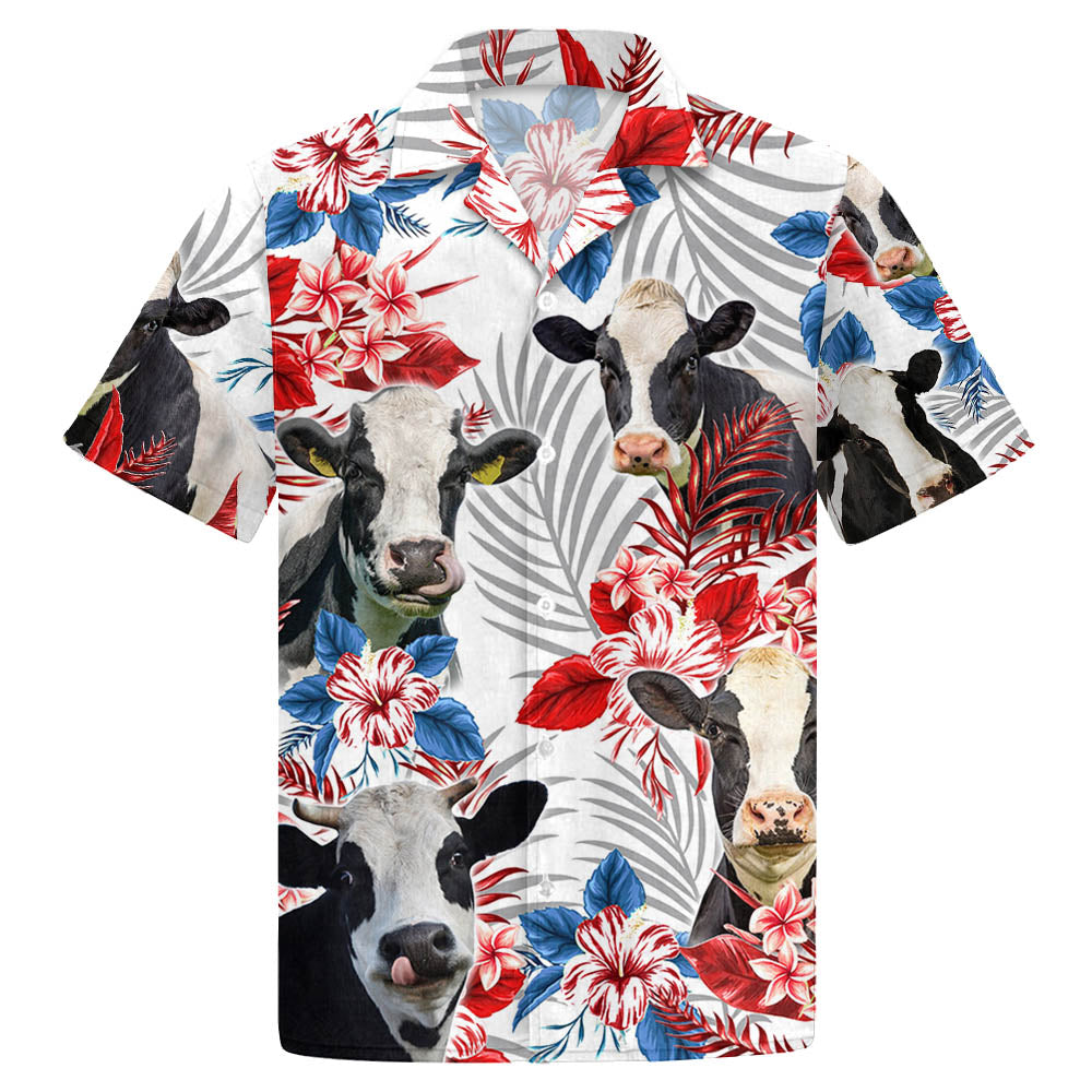 Holstein Friesian Cattle Lovers American Flag Hawaiian Shirt - Cow Hawaiian Shirt