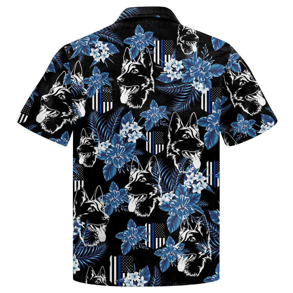 Thin Blue Line Hawaiian Shirt German Shepherd Police Seamless Pattern Hawaiian Shirt