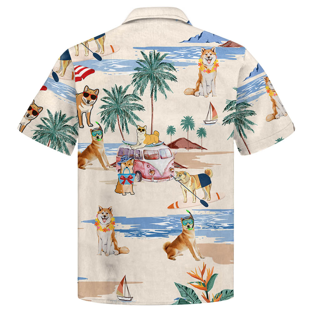 Shiba Inu Summer Beach Hawaiian Shirt, Hawaiian Shirts For Men Short Sleeve Aloha Beach Shirt