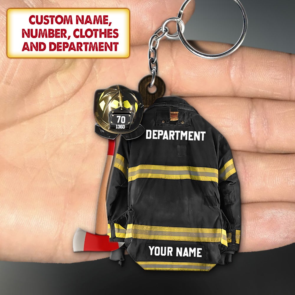 Clothes And Helmet Firefighter Personalized Keychain Gift For Firefighter Fireman