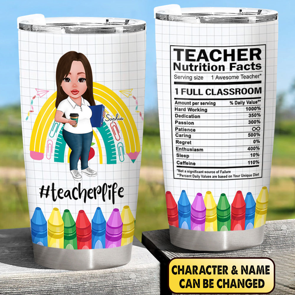 Personalized Teacher Nutrition Facts Crayons Tumbler Back To School For Teacher