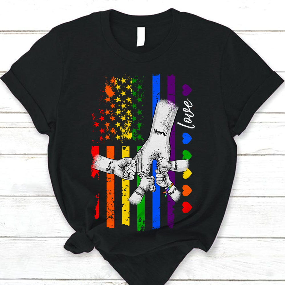 Personalized Hands Kids Lgbt Pride T-Shirt For Family Members
