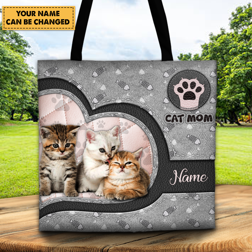 Personalized Cat Mom Two Little Cats In Heart 3D All Over Print Tote Bag Cat Mom