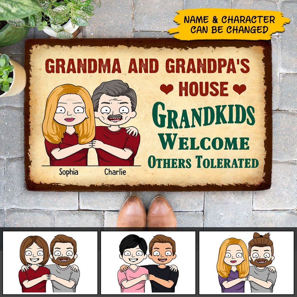 Grandma And Grandpa's House Grandkids Welcome Others Tolerated Personalized Doormat For Grandparents
