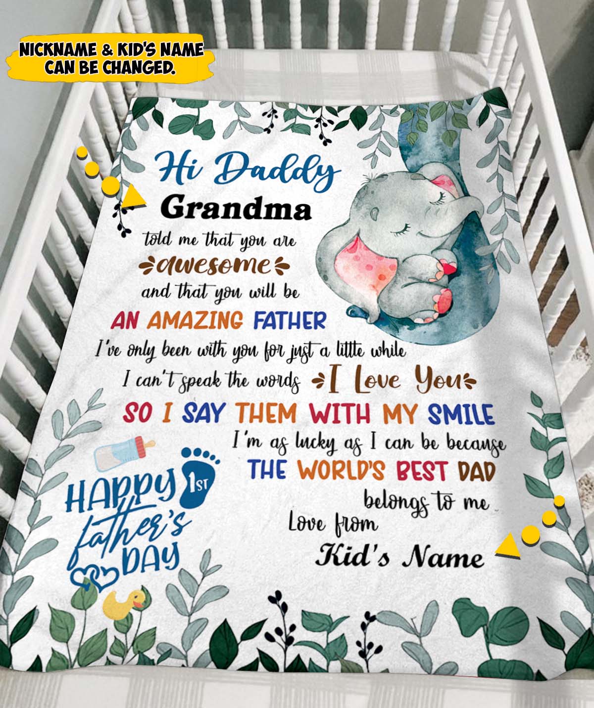Personalized Daddy Cute Elephant Boy Blanket Hi Mommy Grandma Told Me That You Are Awesome Blanket Gift For Daddy Ver1.