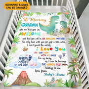 Personalized Hi Mommy Grandma Told Me That You Are Awesome Blanket, Happy 1st Mother's Day Cute Dinosaur Blanket
