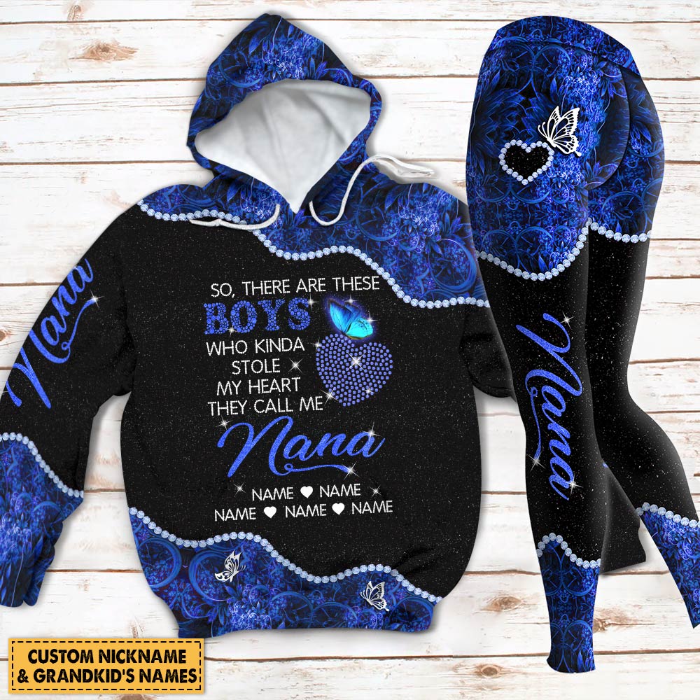 Personalized There Are These Boys/Girls Who Kinda Stole My Heart, They Call Me Nana Shirt, Shaped Heart Crystal Printed All Over Print, Legging Set For Grandma