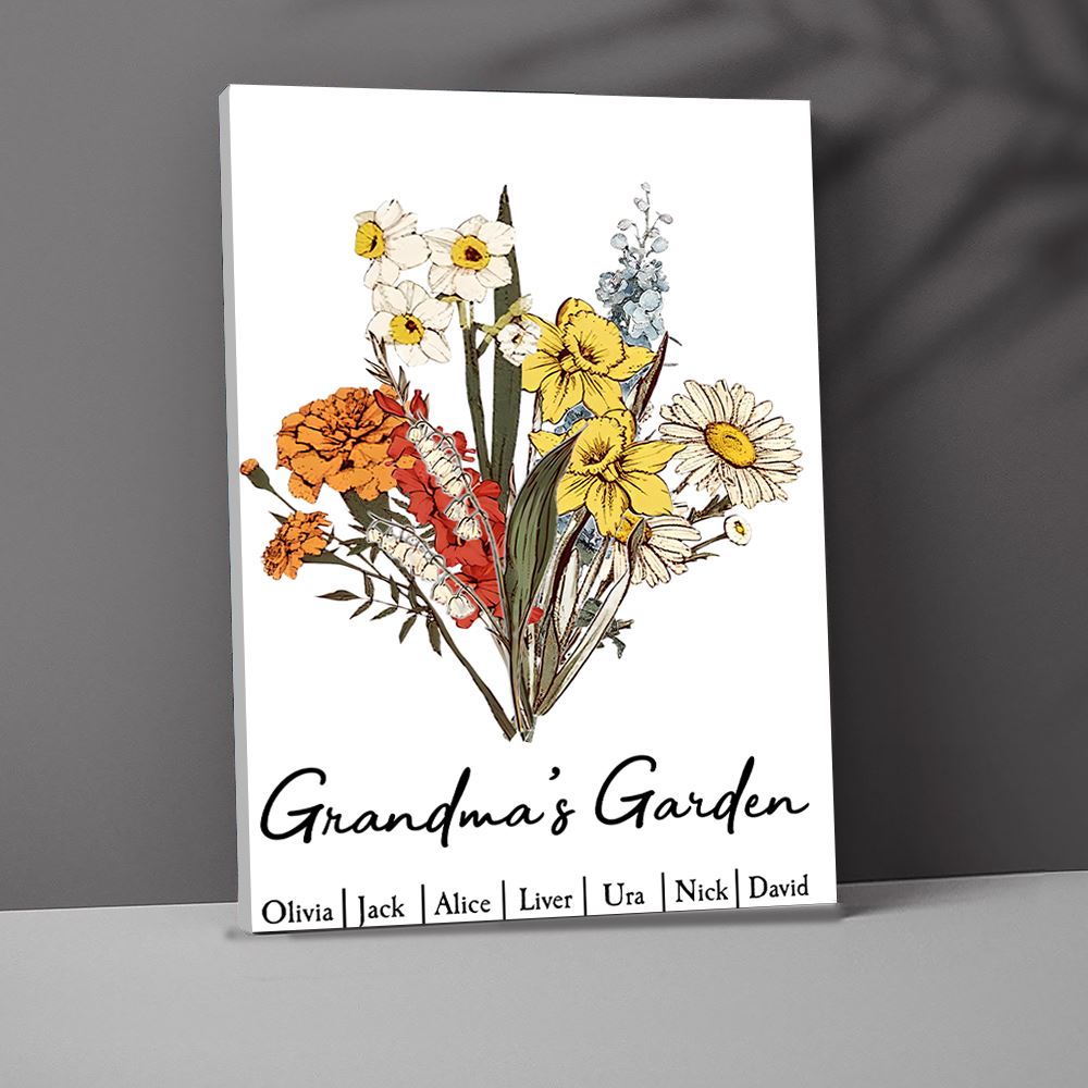 Personalized Family Birth Month Flower Bouquet Canvas