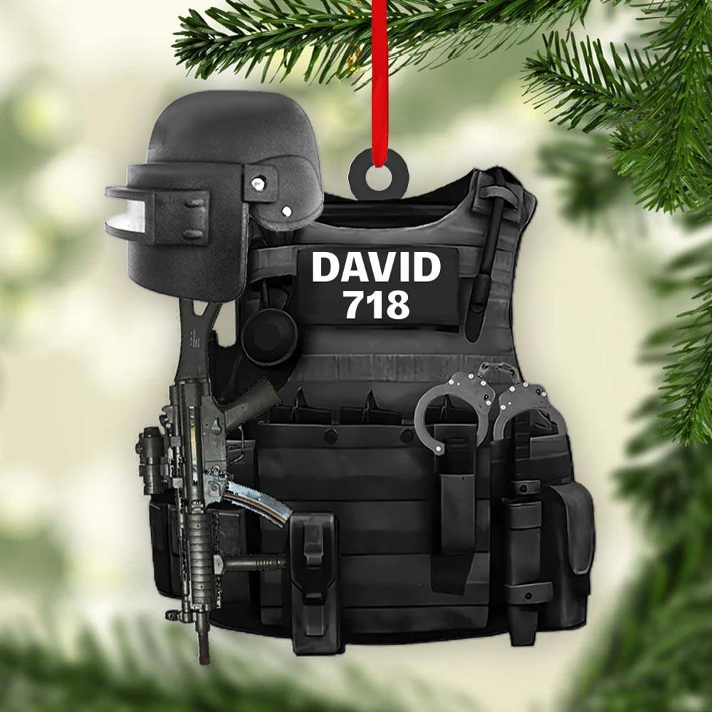 Personalized Ornament Gift For Swat Police - Swat Police Bulletproof Gun 2 Sided Ornament