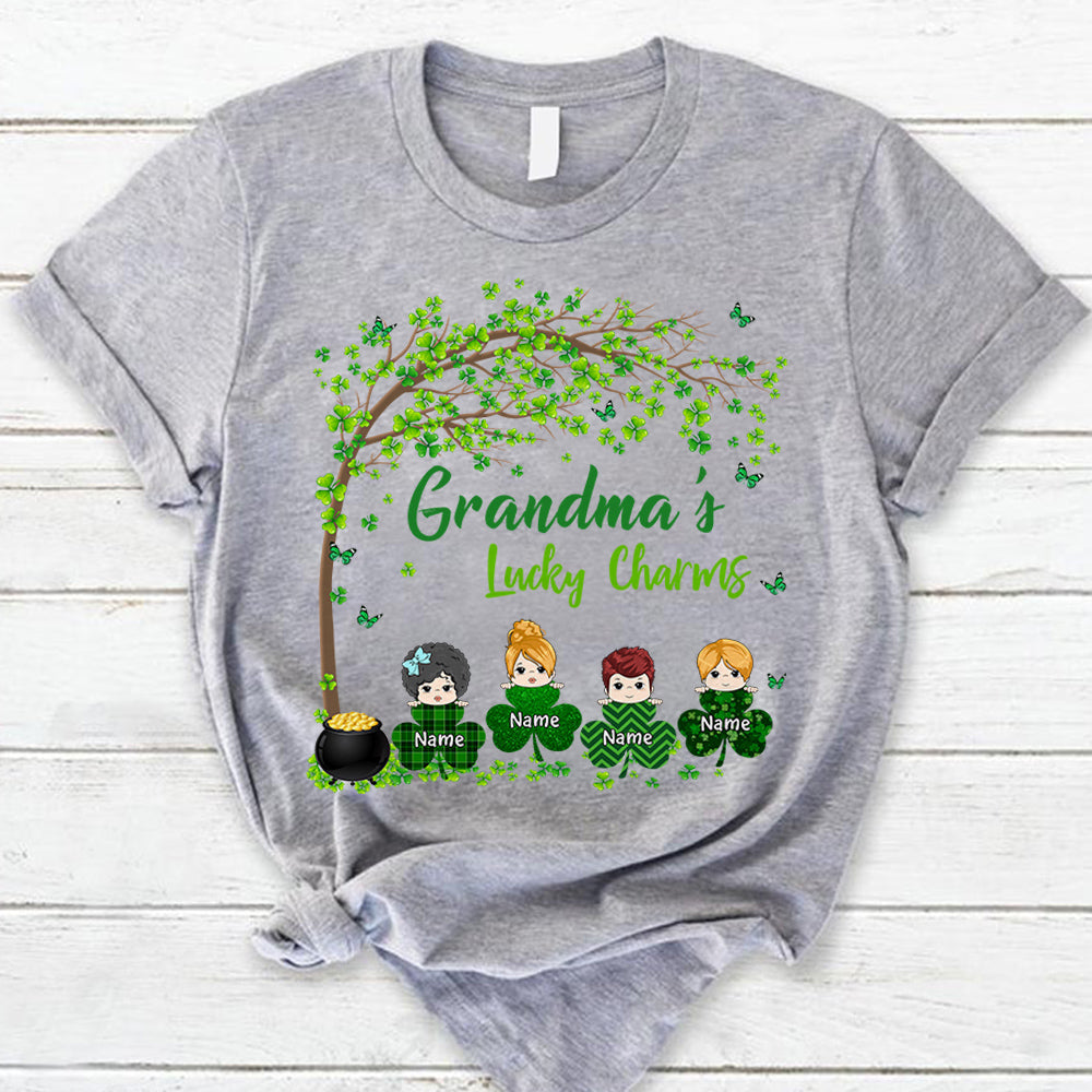 Grandma Mom Lucky Charm Peeking Kids Personalized Shirt