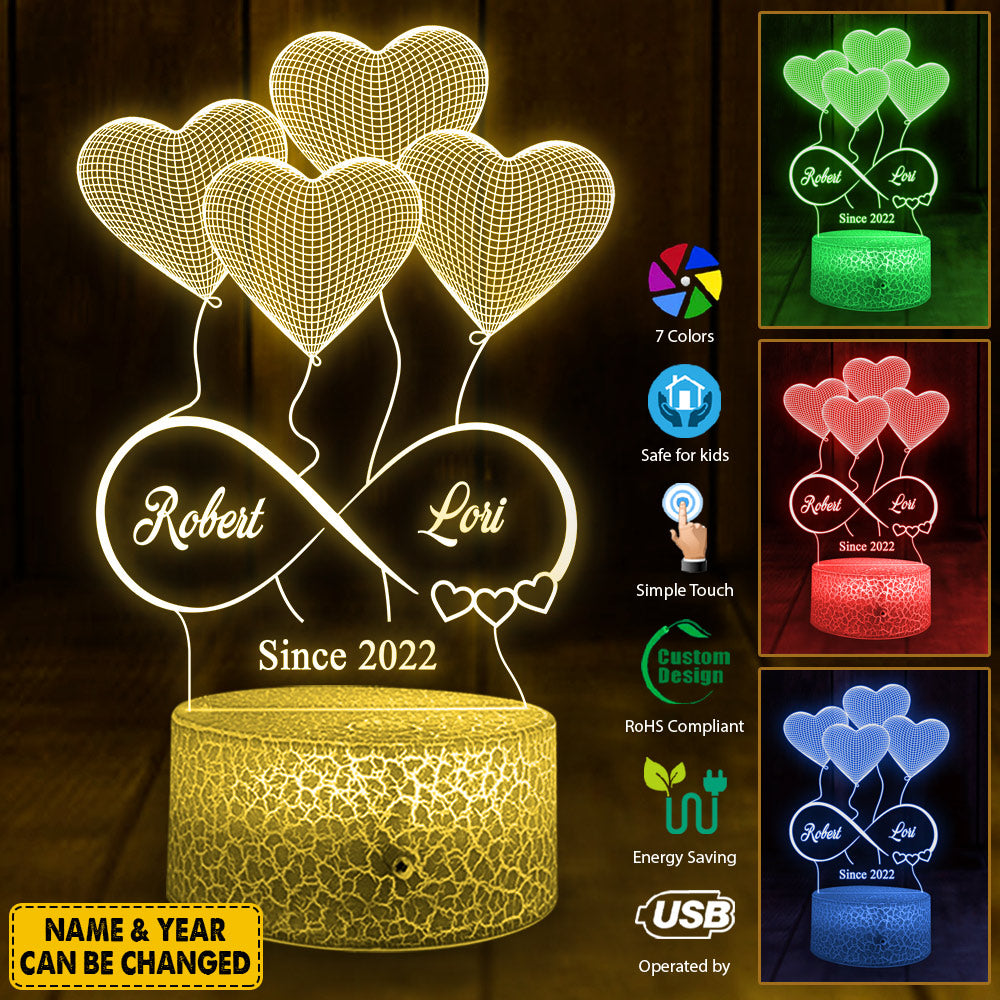 Personalized 3D Led Light For Couple Gift For Husband Wife - Custom Infinity Night Light Valentines Day Anniversary Gift
