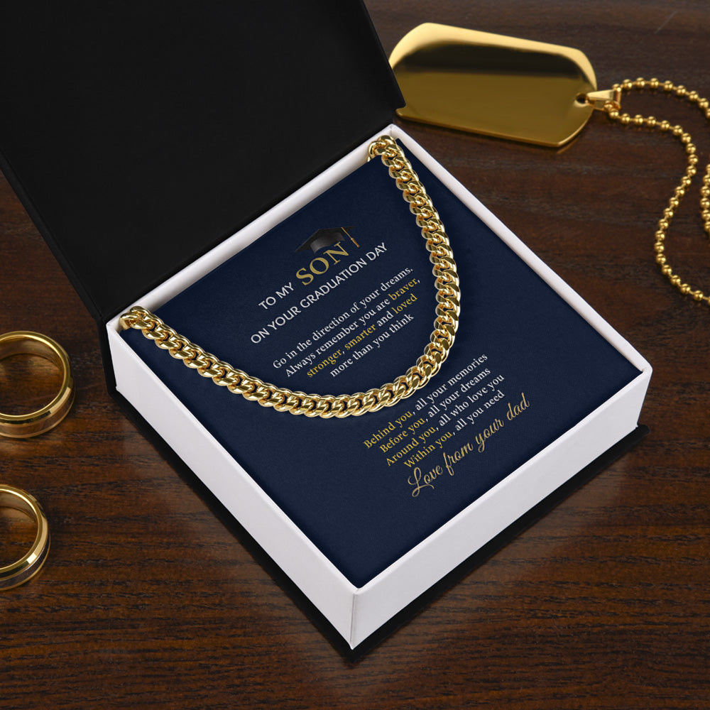 Personalized To My Son On Your Graduation Day Cuban Link Chain Necklace Gift From Dad, Dad To Son Necklace, Son Go In The Direction Of Your Dreams
