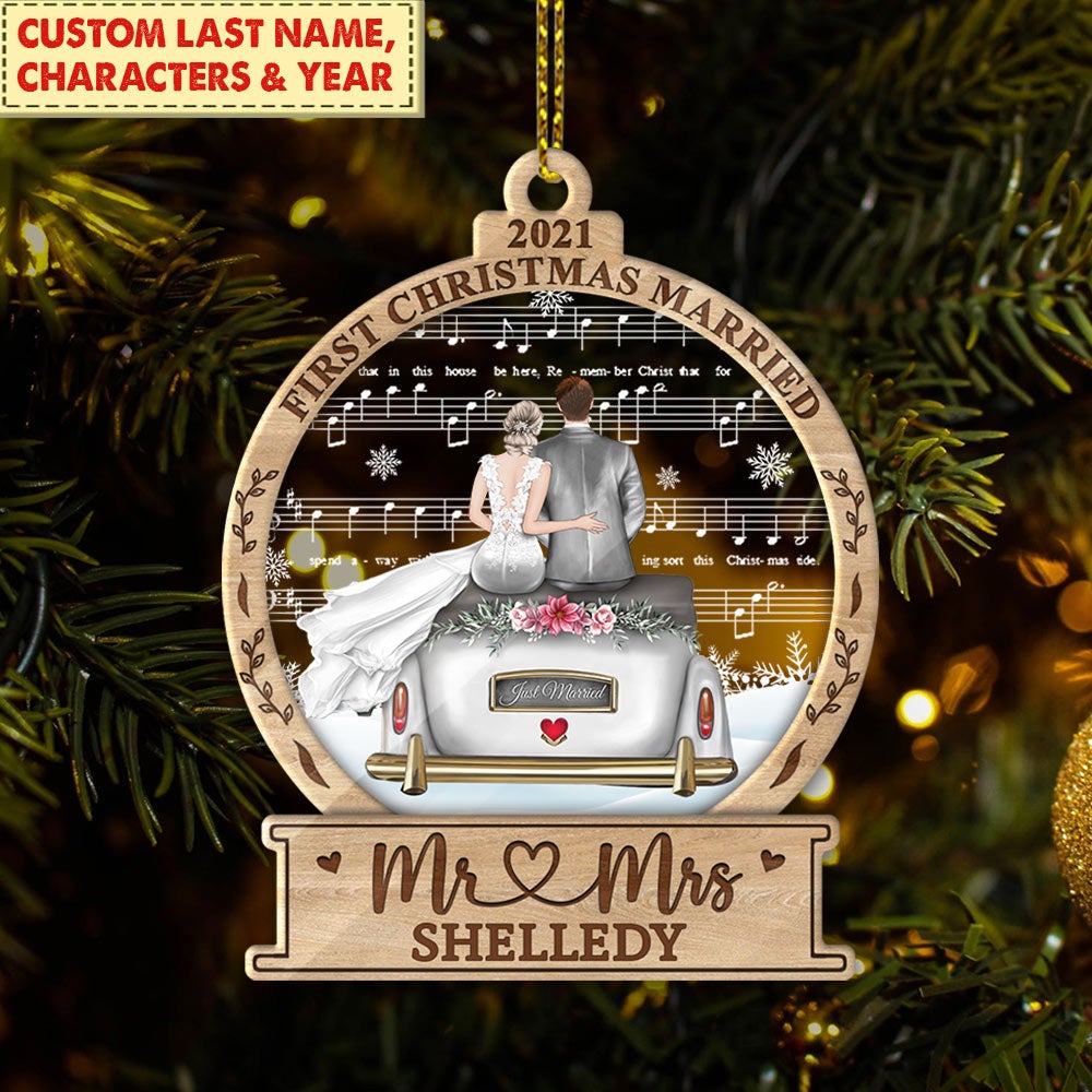 Personalized Mr And Mrs Wedding Christmas Ornament - First Christmas Married Mr And Mrs Acrylic Ornament For Couple