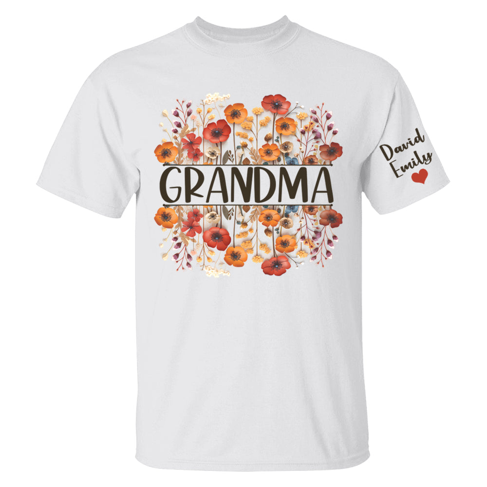 In Grandma's Garden, Love Grows Like Flowers - Family Personalized Custom Shirt With Design On Sleeve - Birthday Gift For Mom, Grandma