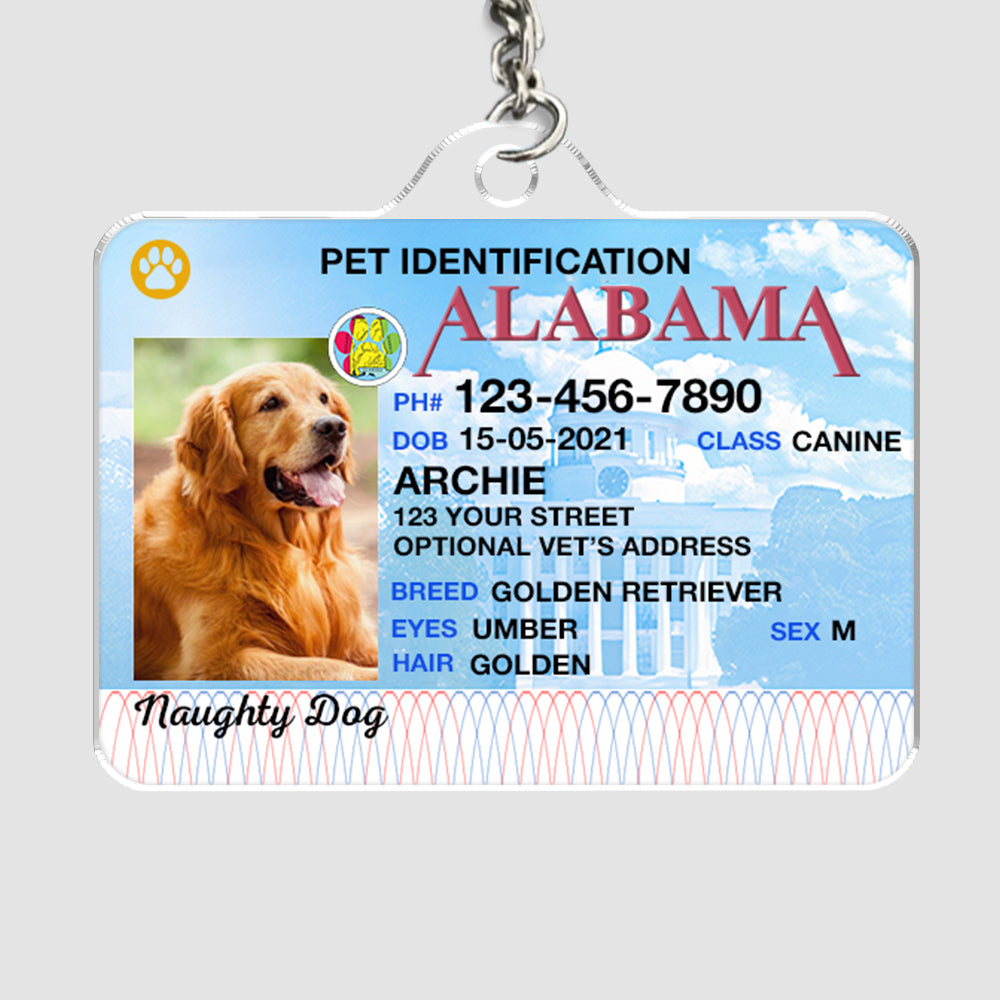 Custom Photo Pet ID Tags - Drivers License - Alabama