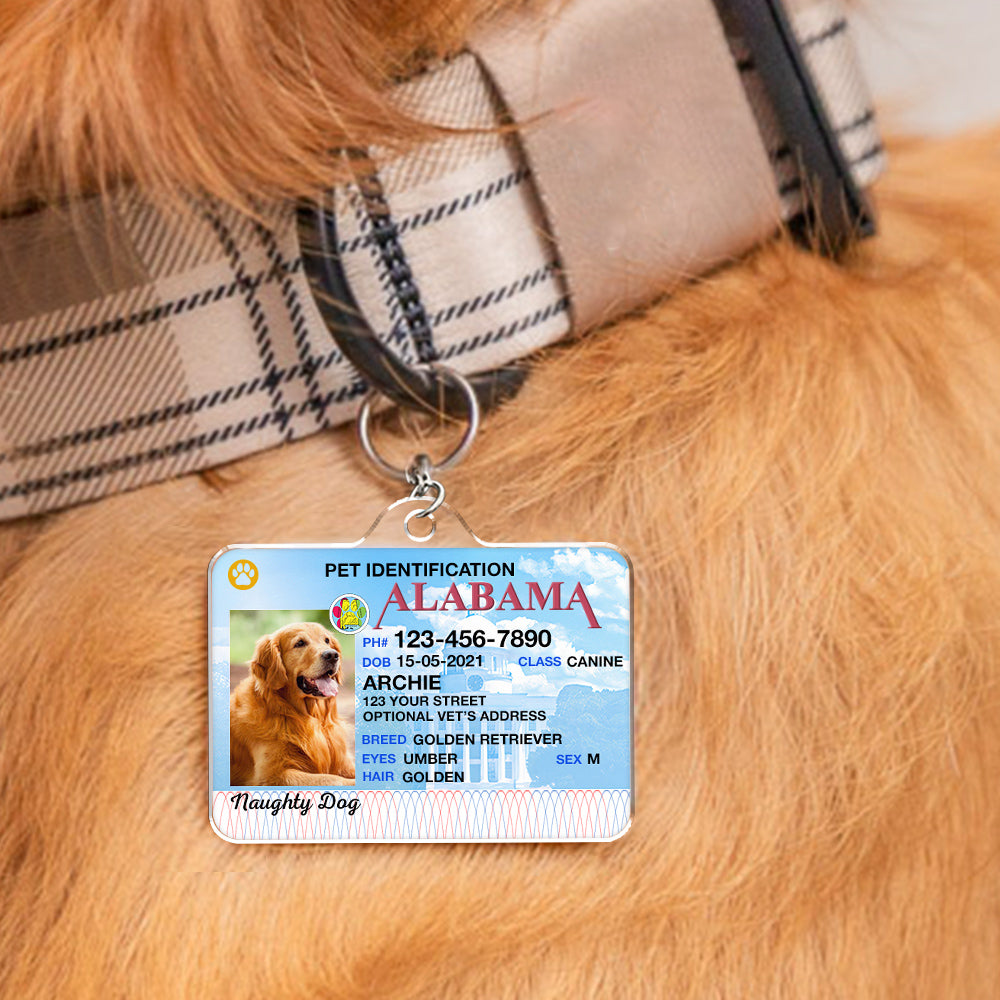 Custom Photo Pet ID Tags - Drivers License - Alabama