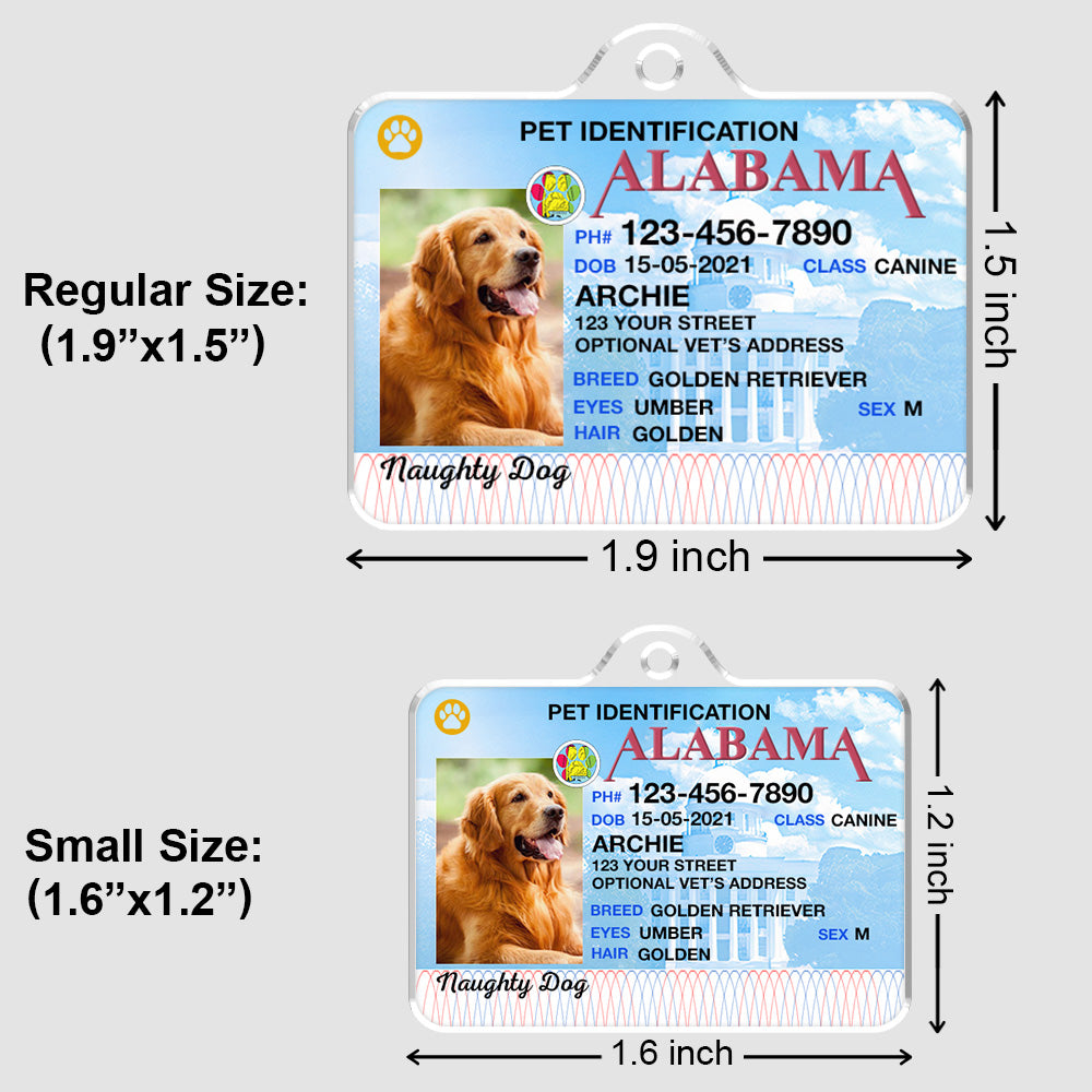 Custom Photo Pet ID Tags - Drivers License - Alabama