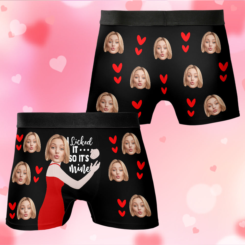 Custom Muti-Face Boxer For Husband, Custom Face Underwear, I Licked It... So It's Mine Boxer For Boyfriend