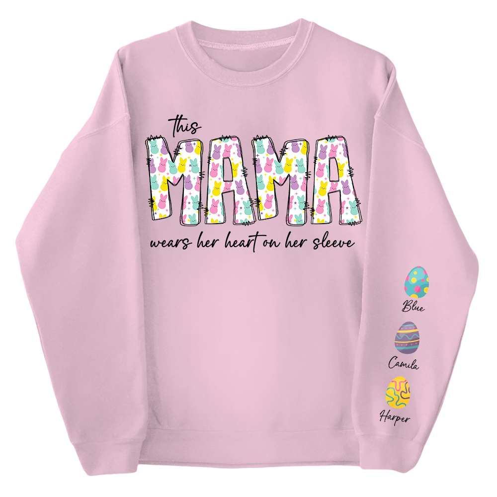 This Mama Wears Her Heart On Her Sleeve Custom Shirt, Personalized Mama Easter Shirt, Retro Easter