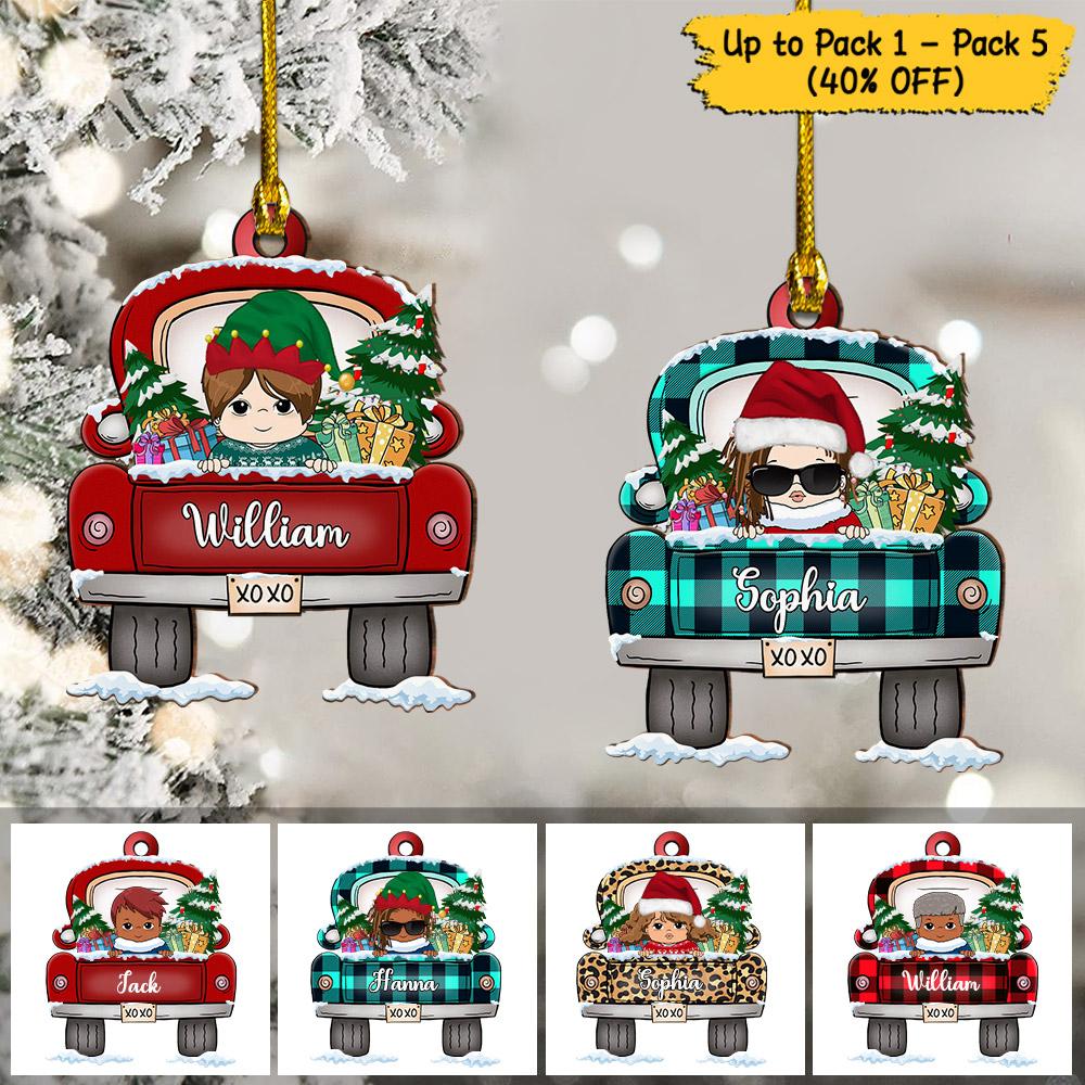 Kid With Red Truck Personalized Grandkids Ornament Gift For Family