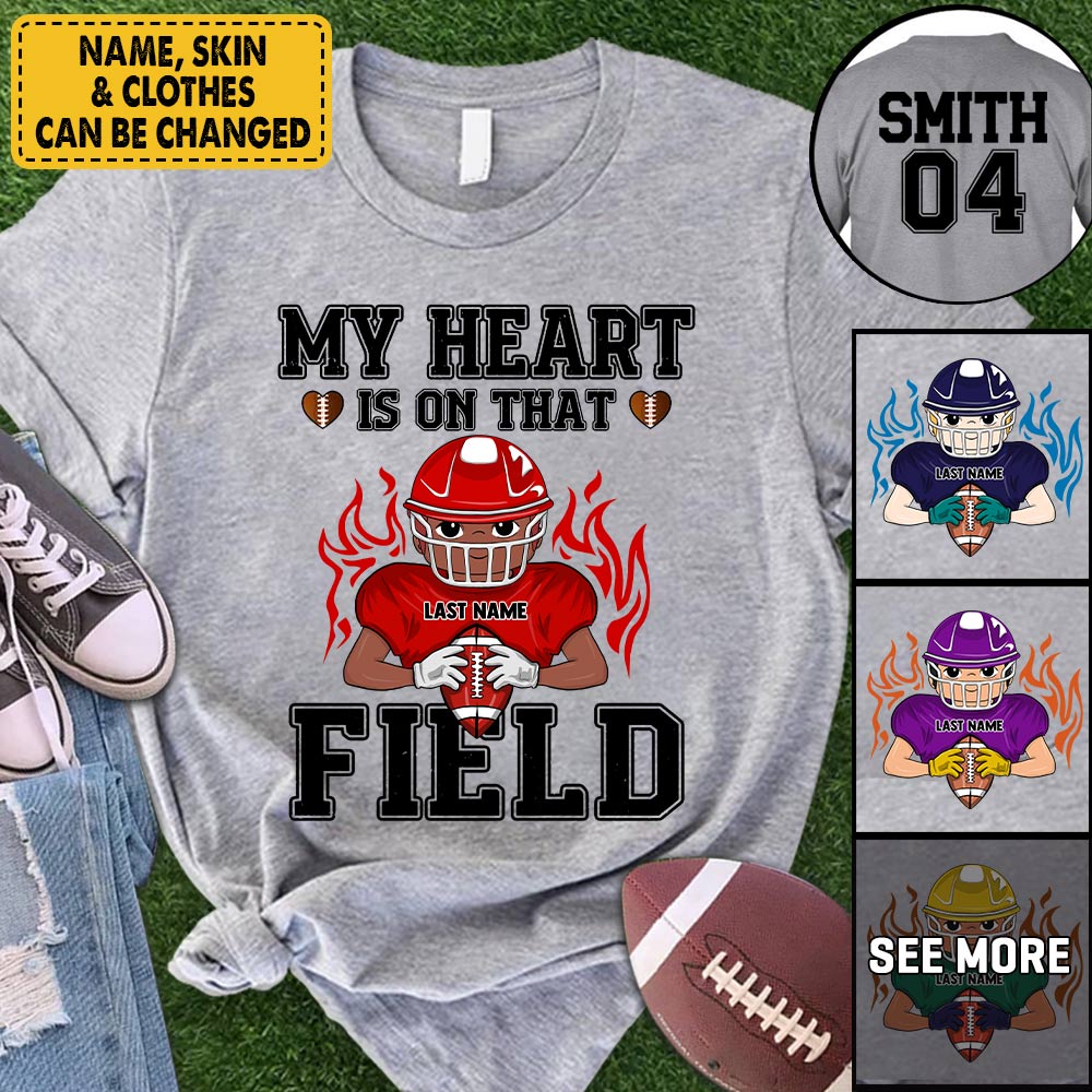 Personalized My Heart Is On That Field American Football Shirt Custom Name And Number Football Player Shirt