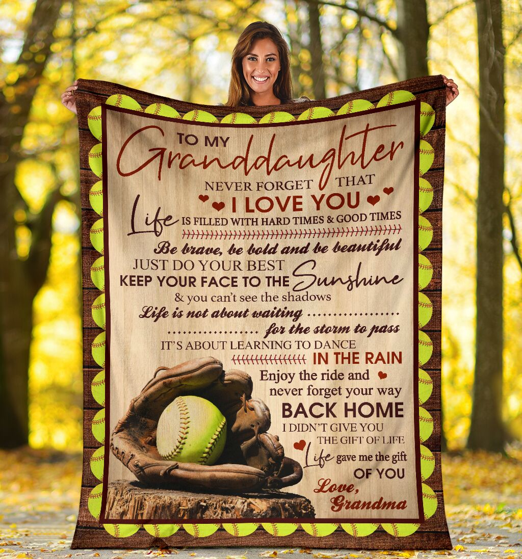 Life Gave Me The Gift Of You Custom Softball Blanket Gift For Granddaughter - Personalized Gifts For Granddaughter