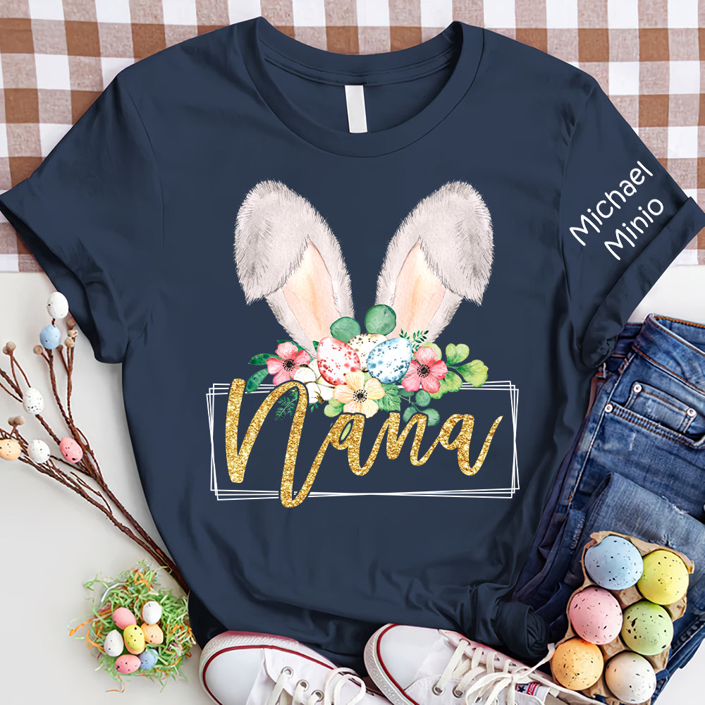 Gigi Nana Bunny Flower Shirt, Custom Grandma And Kids Name, Easter Days T-Shirt