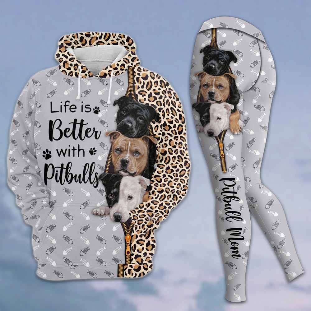 Life Is Better With Pitbulls, All Over Print, 3D Hoodie, Tank Top And Legging Set For Pitbulls, Pitbull Lovers