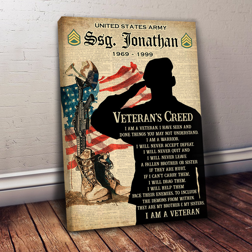 Custom Rank Veteran Creed Personalized Poster Canvas Gift For Veteran H2511