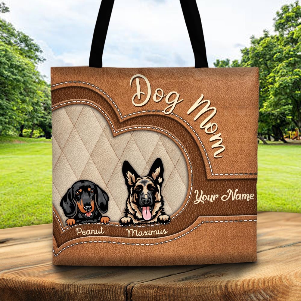 Personalized Dog Mom Tote Bag Dog Mom With Dog Breed Leather Pattern Tote Bag For Dog Mom - Custom Gifts For Dog Lovers