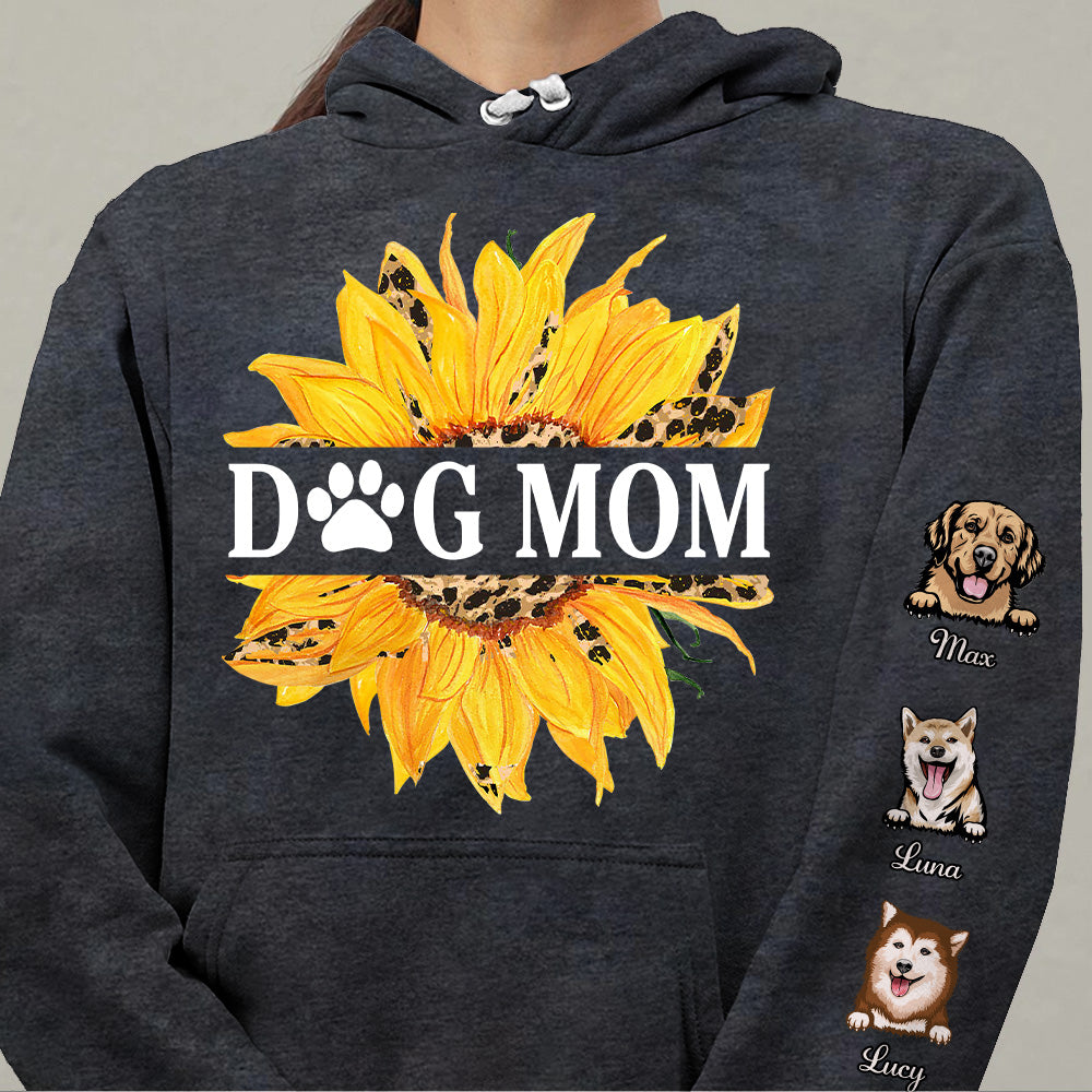 Personalized Dog Mom Sunflower Leopard All Over Print Sweatshirt Hoodie For Dog Mom, Dog Lovers