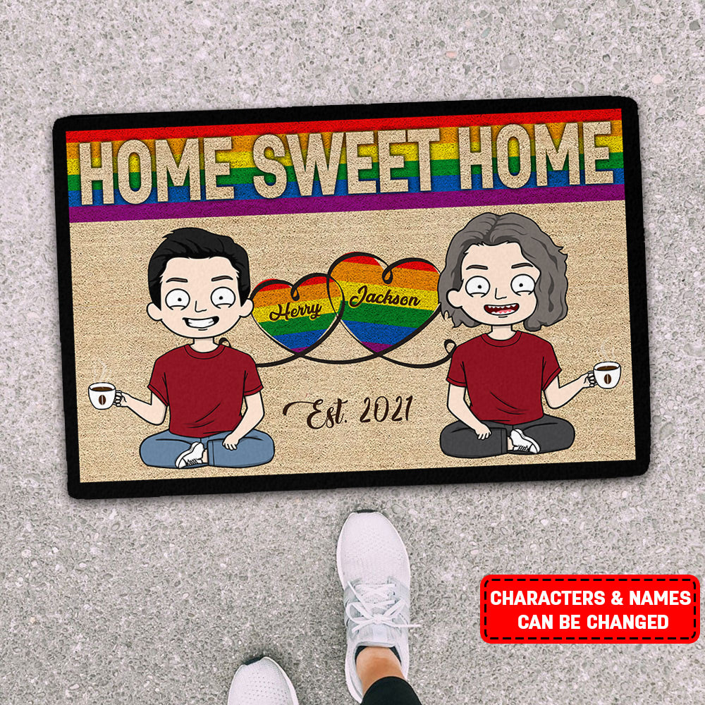 Personalized Home Sweet Home Pride Doormat Gift For Lgbt Couples