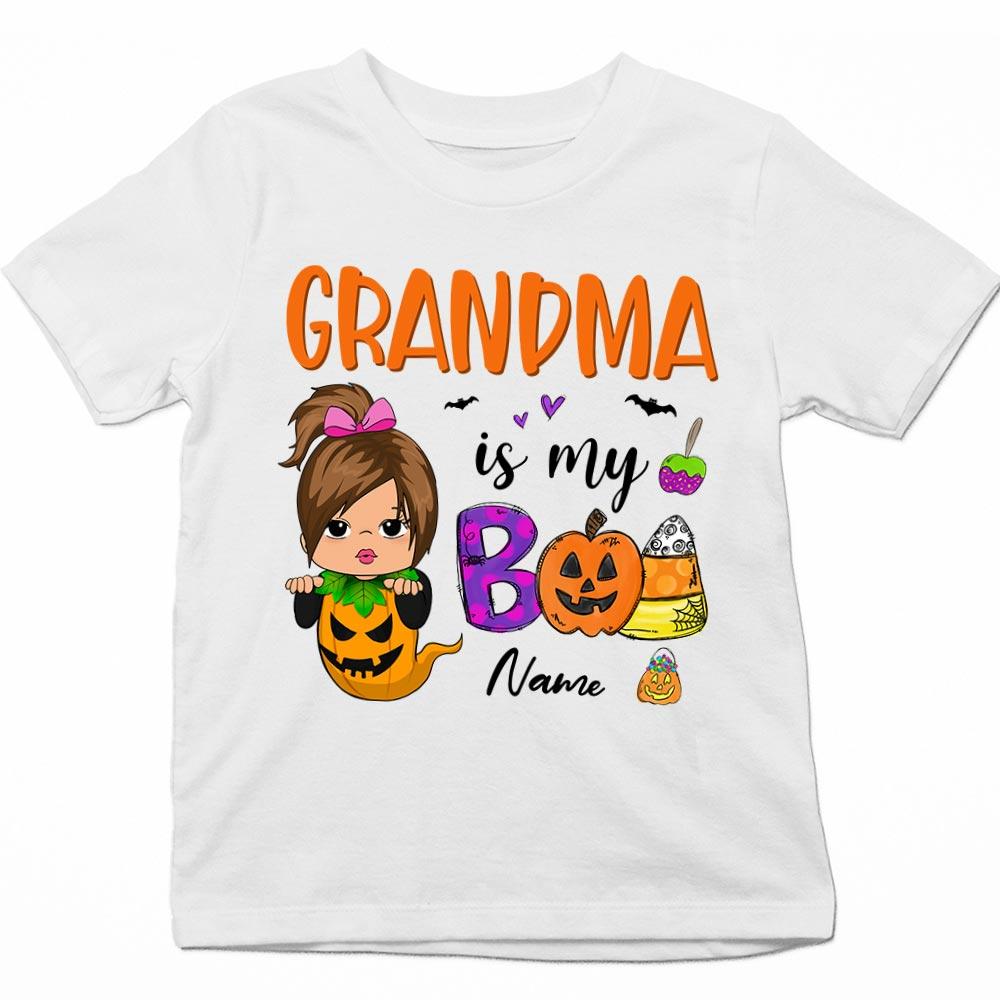 Personalized Grandma Is My Boo Sweet Halloween Shirt, Funny Baby Halloween Shirt For Kids.
