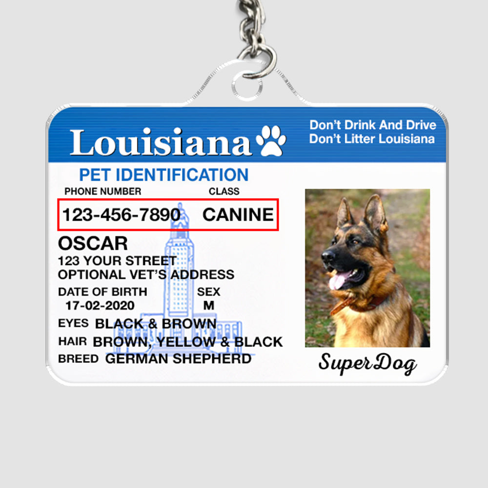 Custom Photo Pet ID Tags - Drivers License - Louisiana