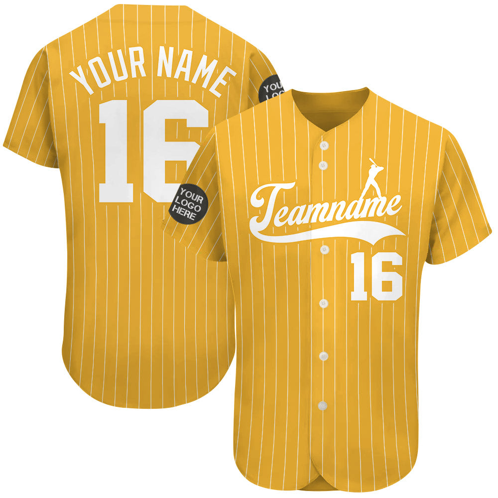 Custom Logo Name Number Gold Pinstripe Baseball Jersey