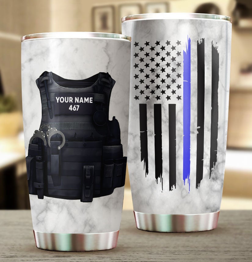 Personalized Police Tumbler Police Blue Line American Flag Tumbler