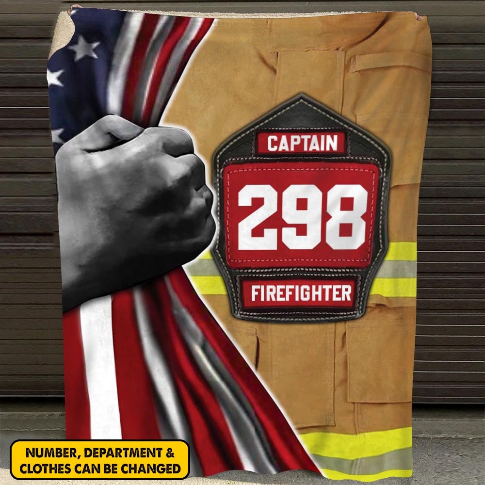 Captain Firefighter American Flag Custom Blanket Gift For Firefighter - Personalized Gifts For Fireman