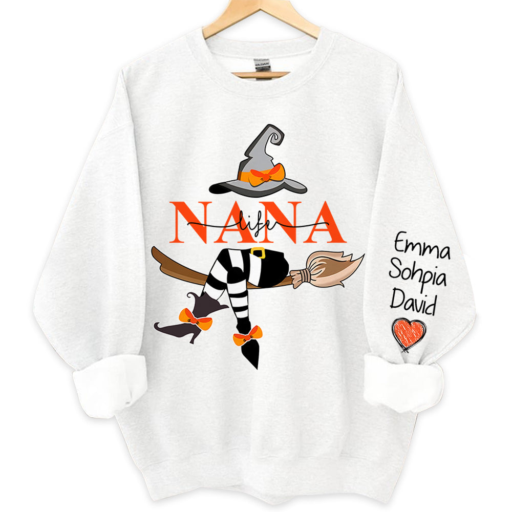 Personalized Grandma Life Witch With Grandkids Halloween Sweatshirt