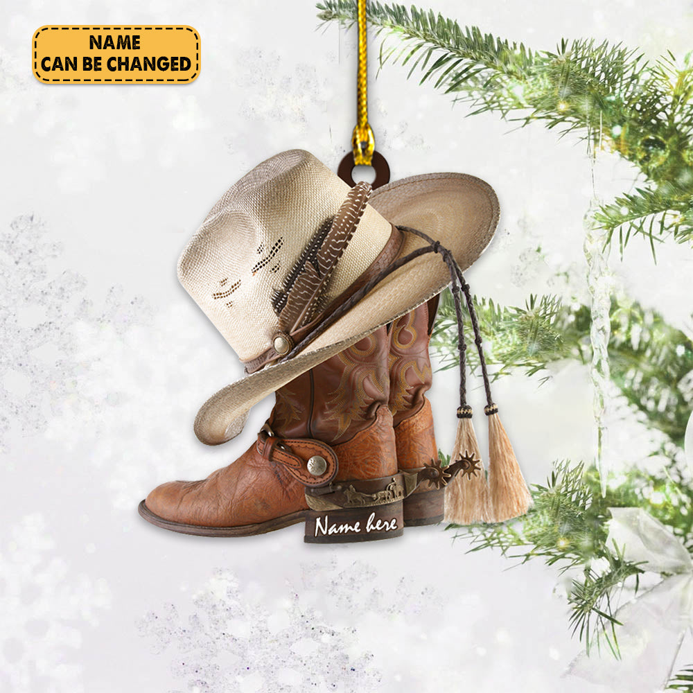 Cowboy Boots And Hat Personalized Ornament Gift For Cowgirl Horse Lovers